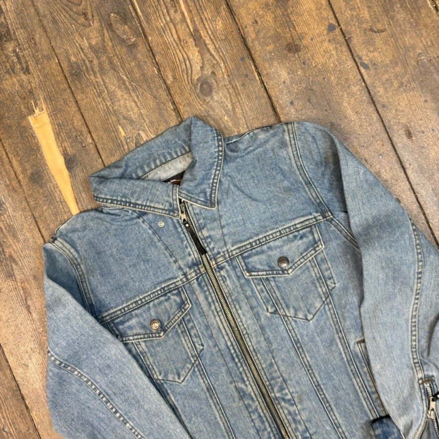 Harley Davidson Denim Jacket Womens Small Vintage Jean Bomber Coat, Blue image 4