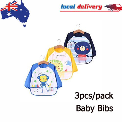 3PCS Waterproof Baby Smock Bibs with Long Sleeved Toddlers Kids Eating Clothes