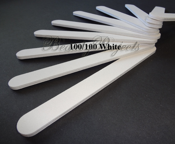 10pc White Nail Files 100/100 Grit 7" Acrylic Nail File White Plastic Center
