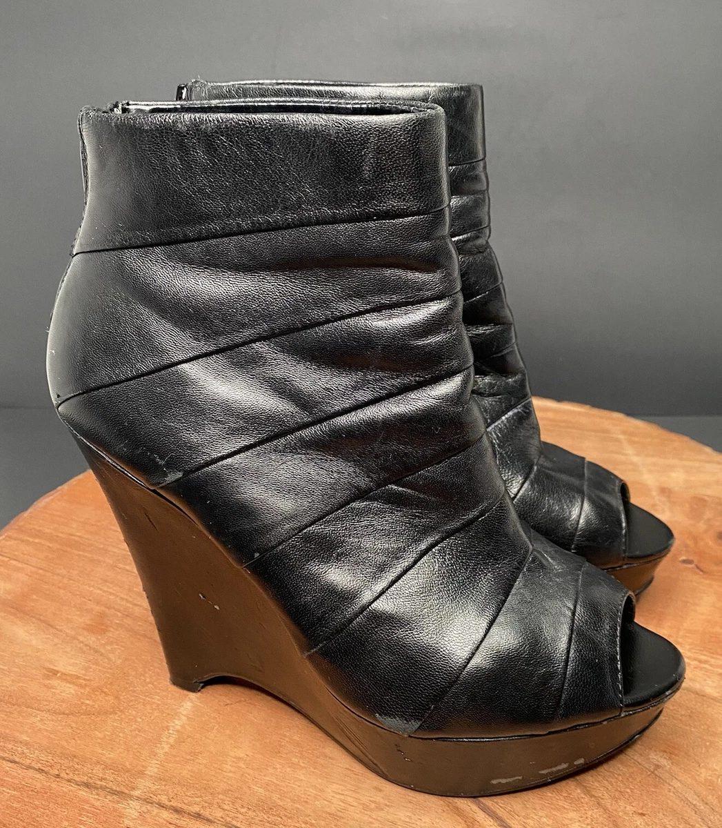 Hejse svulst Legepladsudstyr Vtg Y2K Aldo Women's 7 Black Open Toe Leather Platform 5” Wedge Zip Ankle  Boots | eBay