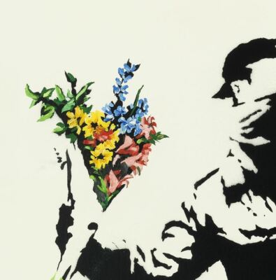 肉筆油絵F20号『非爆弾(花束)を投げる民兵』/Banksy/模写 肉筆油絵F20号『非爆弾(花束)を投げる民兵』/Banksy/模写