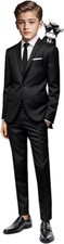 Black n Bianco Signature Boys' Slim Fit Suit Complete Outfit, 20, Black