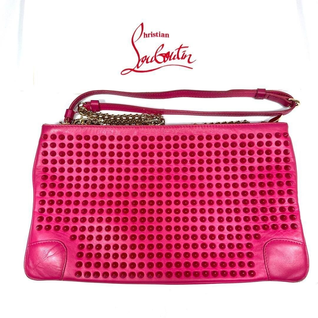 Christian Louboutin 2-way shoulder clutch bag with studs, pink