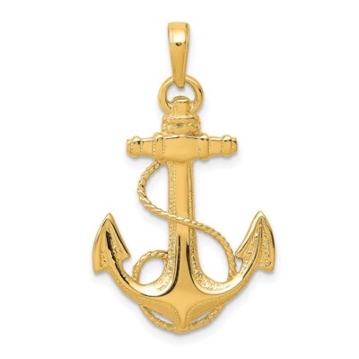 Echter 14kt Gelbgold Anker mit Seil Anhänger