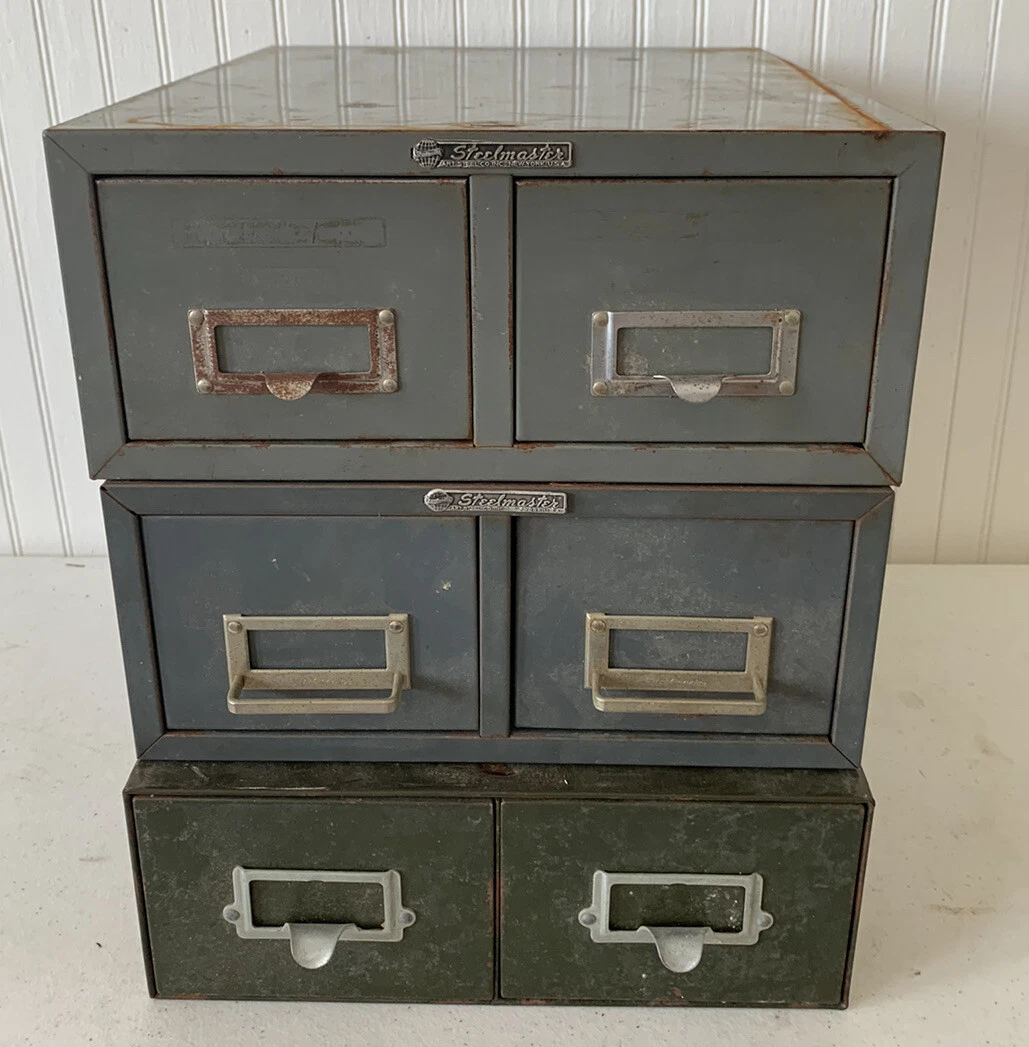 VINTAGE STEELMASTER TWO DRAWER CARD FILE CABINET x2 Plus Yayman