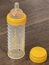 Vtg Playtex Drop Ins Baby Bottle Yellow 8 oz With Lid Ring Silicone Slow Nipple