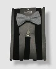 Alfani Men's Gray Stretch Suspender Bow Tie Set OS
