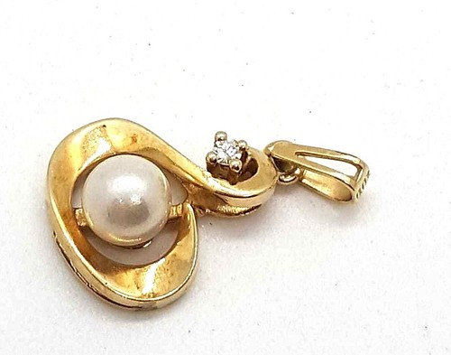 Colgante con perla y brillante 0,03 ct. Oro amarillo 14K 585 -muy bonito- - Imagen 2 de 4