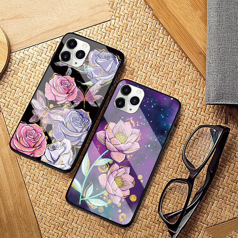 For Huawei Tempered Glass Hot Luxury Flower Phone Case Cover Fashion Women Girls - Image 2 of 4
