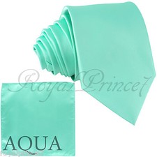 New Men's Solid Skinny Slim Tie Set Necktie And Pocket Square Hanky Prom AQUA