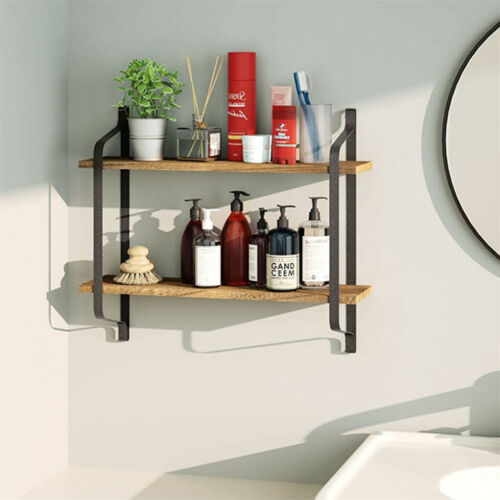2-Tier Modern Rustic Floating Wall Shelves Wood Shelf for Storage,Display,Books - Picture 1 of 12