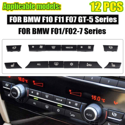 For BMW 5 6 7 F10 F01 F12 Set 12 Button Key Caps A/C Heater Switch