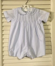 Baby Boys Petit Ami Blue S/S Bubble W/ Tiny Tucks Size Newborn