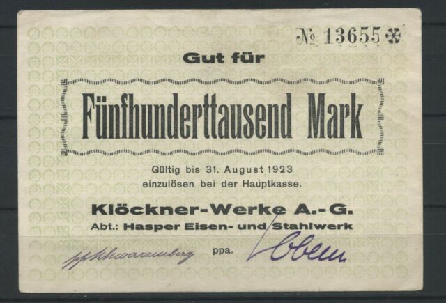 Haspe - Klöckner-Werke a G 500 Tausend Mark - U-Schrift-Var. (1509)
