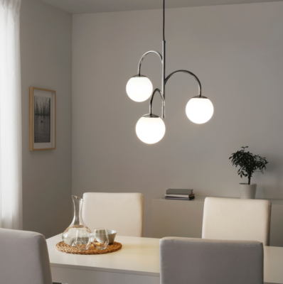 IKEA SIMRISHAMN Pendant Lamp, 3-Armed, Chrome-Plated/Opal White