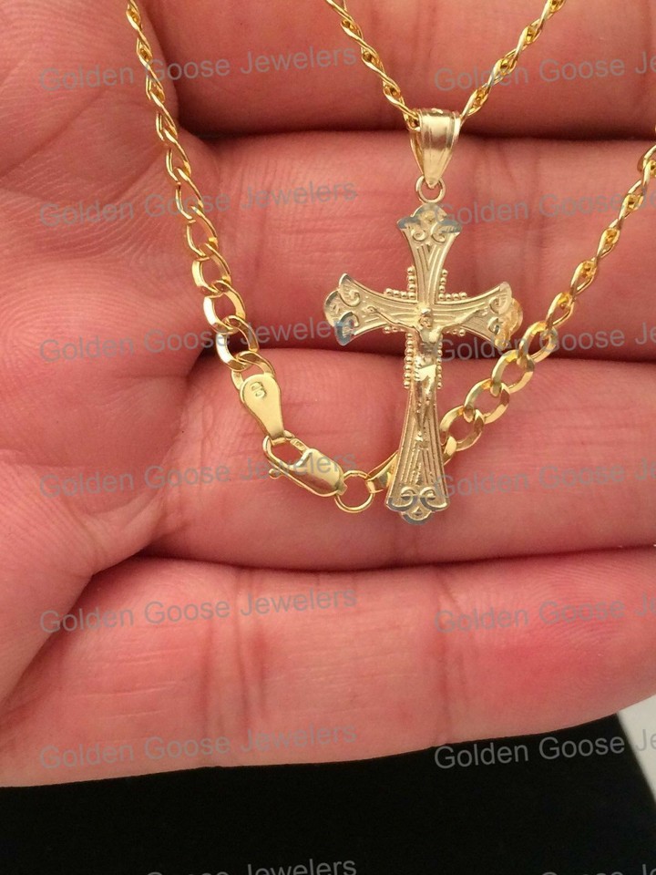10K Solid Yellow Gold Jesus Crucifix Anchor Pendant - Unisex