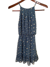 Blue Rain Dress Womens Size Small Blue Floral Dress w/Dotted Swiss like Texture 