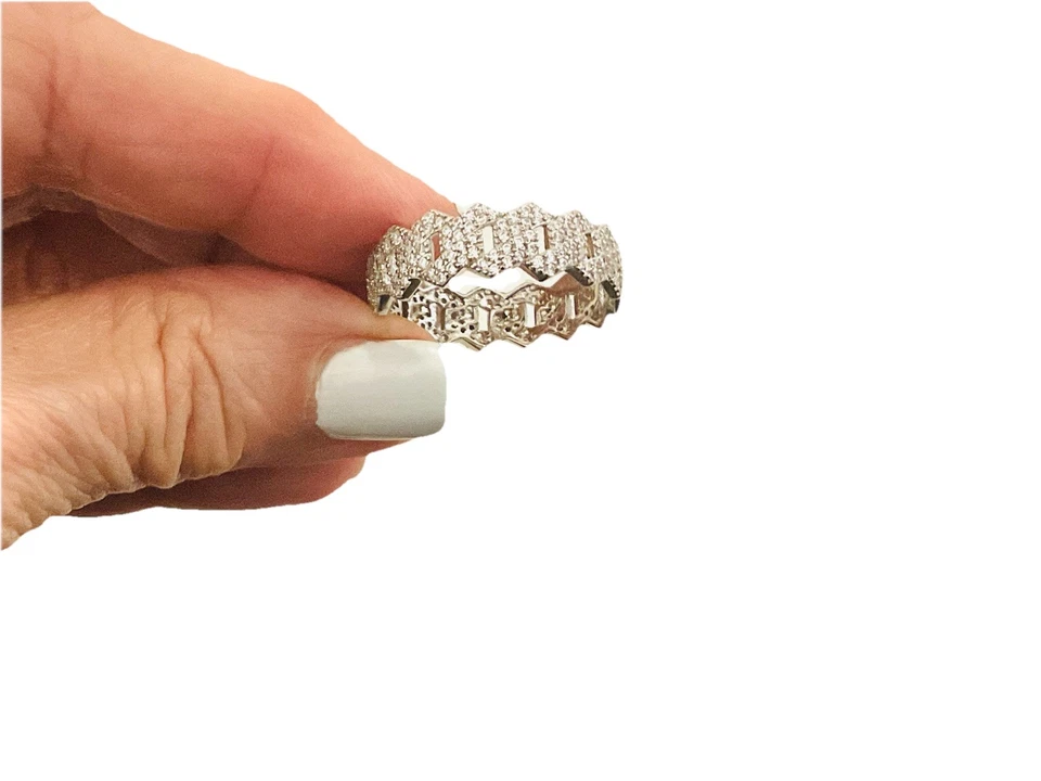 Alianza de plata de ley, micro pavé, boda de eternidad para hombre, aniversario, talla 12 Foto 2 de 3