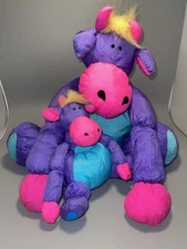 VTG 90s Stuffins Lot 2 Lumpys Gang Puffalump Plush Neon Purple Cow Stuffed HTF