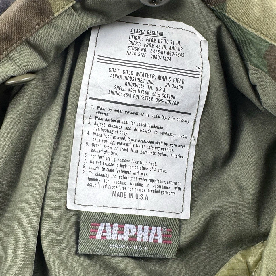 Chaqueta de Campo Alpha Industries M65 De Colección Para Hombres XL Reg Woodland Camuflada EE. UU. Clima Frío Foto 3 de 4