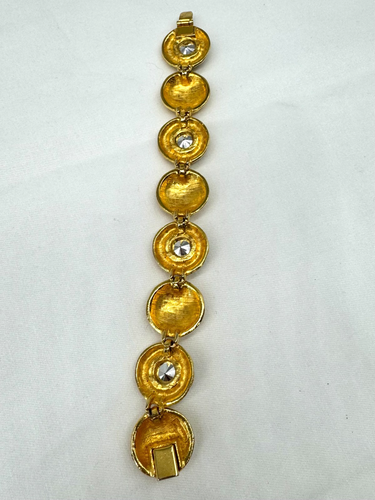 Vintage Carol Dauplaise Gold-Tone and Emerald Green Rhinestone Bracelet - Picture 5 of 6