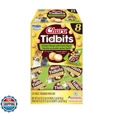 INABA Churu Tidbits for Cats, Soft and Chewy Churu Filled, Baked Chicken Cat 