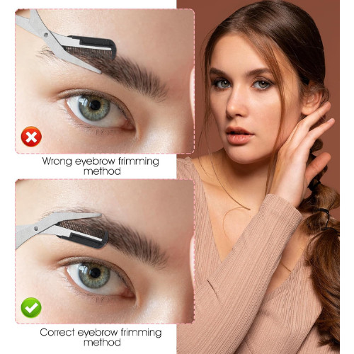 Eyebrow Trimmer Scissors Kit 4pcs Curved & Comb Grooming Tools for Men & Women