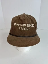 Vintage Hollow Rock Resort Corduroy Hat, Brown, Adjustable, Cord, San Sun
