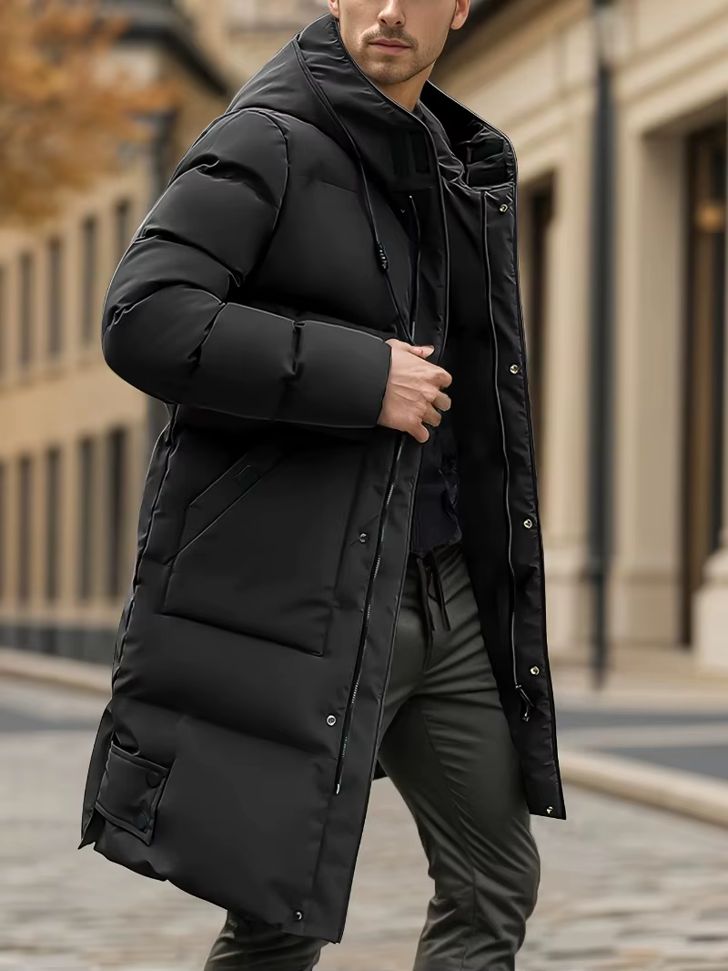 H Mens Winter Coat Heavy Warm Windproof Hooded Long Jacket Pockets