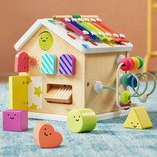 9-in-1 Wooden Activity Cube, Montessori Baby Activity Center for 1 Year Old, Ed