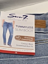 NWT Seven7 Tummyless Slim Bootcut Jeans Light Wash Distressed Size 14