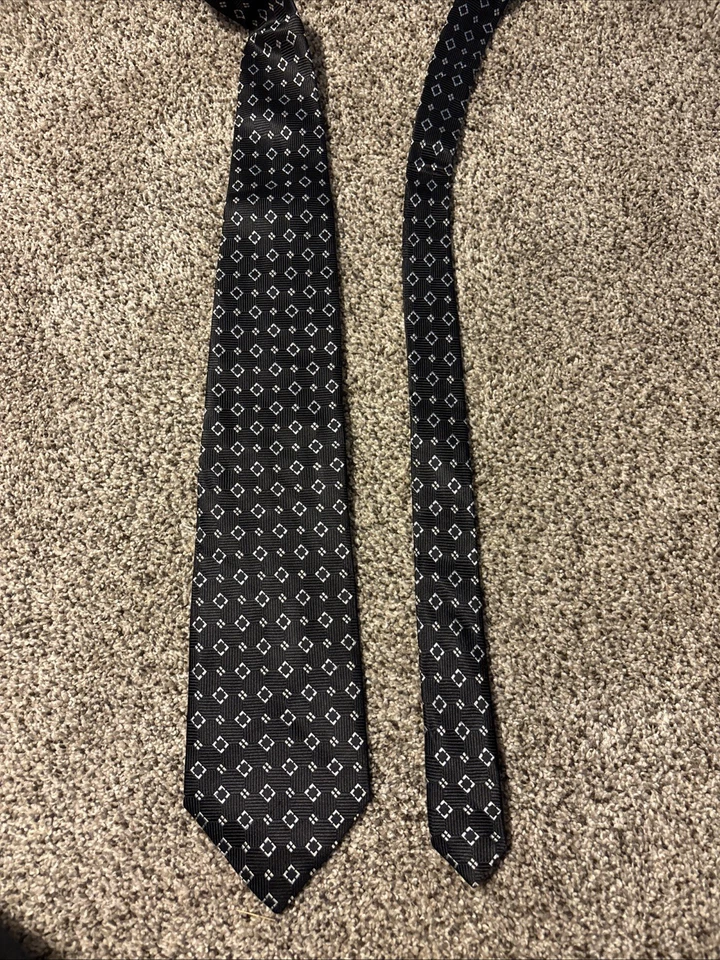 Enzo Bella Moda Italiana 100% шелк мужской галстук дизайнерский черный геометрический - Изображение 3 из 4