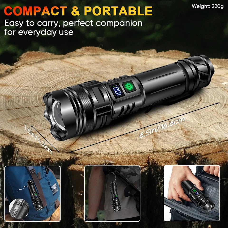 Paquete de 1-50 linterna táctica LED súper brillante 50000000LM luz de trabajo recargable Foto 2 de 4