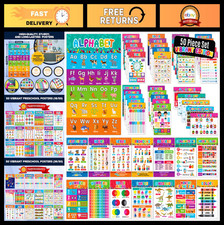 50 Pack Vibrant Educational Posters for Toddlers 1-3, 11x17in Classroom Decor, L