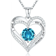 Love Pendant Necklace with Zirconia Birthstone, Women'S Jewelry Gift for Christm
