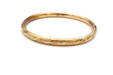 Vintage Gold Filled Childs Bangle Bracelet Etched Flowers Letters 5.5"