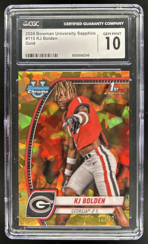 2024 Bowman Chrome University Sapphire KJ Bolden Gold Refractor #/50 CGC 10