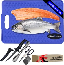 Fish Fillet Mat Kit 5PCS, Nonslip Fish Cleaning Mat with Fillet Knife That Grips