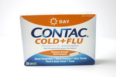 Contac Cold & Flu DAY Caplets Maximum Strength 24 Ct EXP 10/27 Non Drowsy