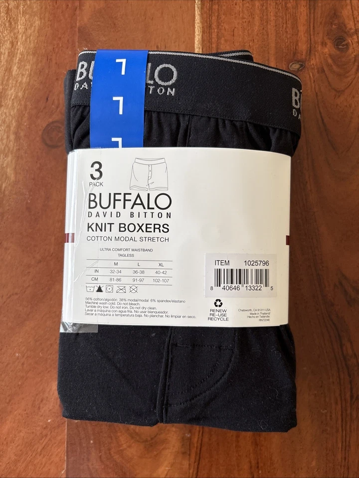 Boxers de punto Buffalo David Bitton para hombre - Paquete de 3 algodón modal elástico L negros nuevos con etiquetas Foto 3 de 3