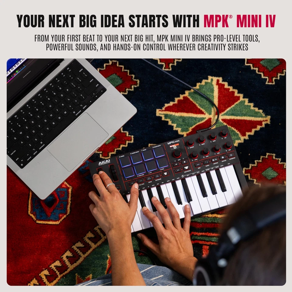 Akai MPK Mini IV USB-C MIDI Keyboard Controller - 25 Keys, MPC Pads, Software - Image 2 of 4