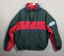 Vintage Nautica Jacket Men Large Sailing Reversible Green Red Hood Full Zip 90's