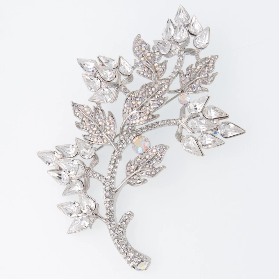 4" Luxury Big Floral Clear Topaz Crystals Brooch Pin Wedding Bridal Jewelry New - Image 4 of 4
