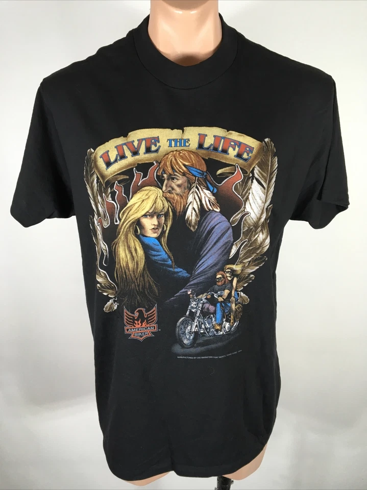 复古 1992 Live the Life American Biker XL 3D 徽章嬉皮士哈雷全新南方 — 第 3/4 张图片