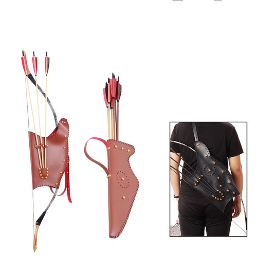 Traditional Recurve Bow Bag Case Arrow Quiver PU Leather Archery Longbow Hunting - Picture 9 of 16
