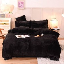 NEW  COZY ULTRA SOFT PLUSH BLACK FAUX CHIC FLUFFY FUR BLANKET COMFORTER SET