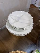 Tommy Bahama 8 Pc Set Beige  Melamine 4 Dinner Plates11” &.4 Salad Bowls 8.5”