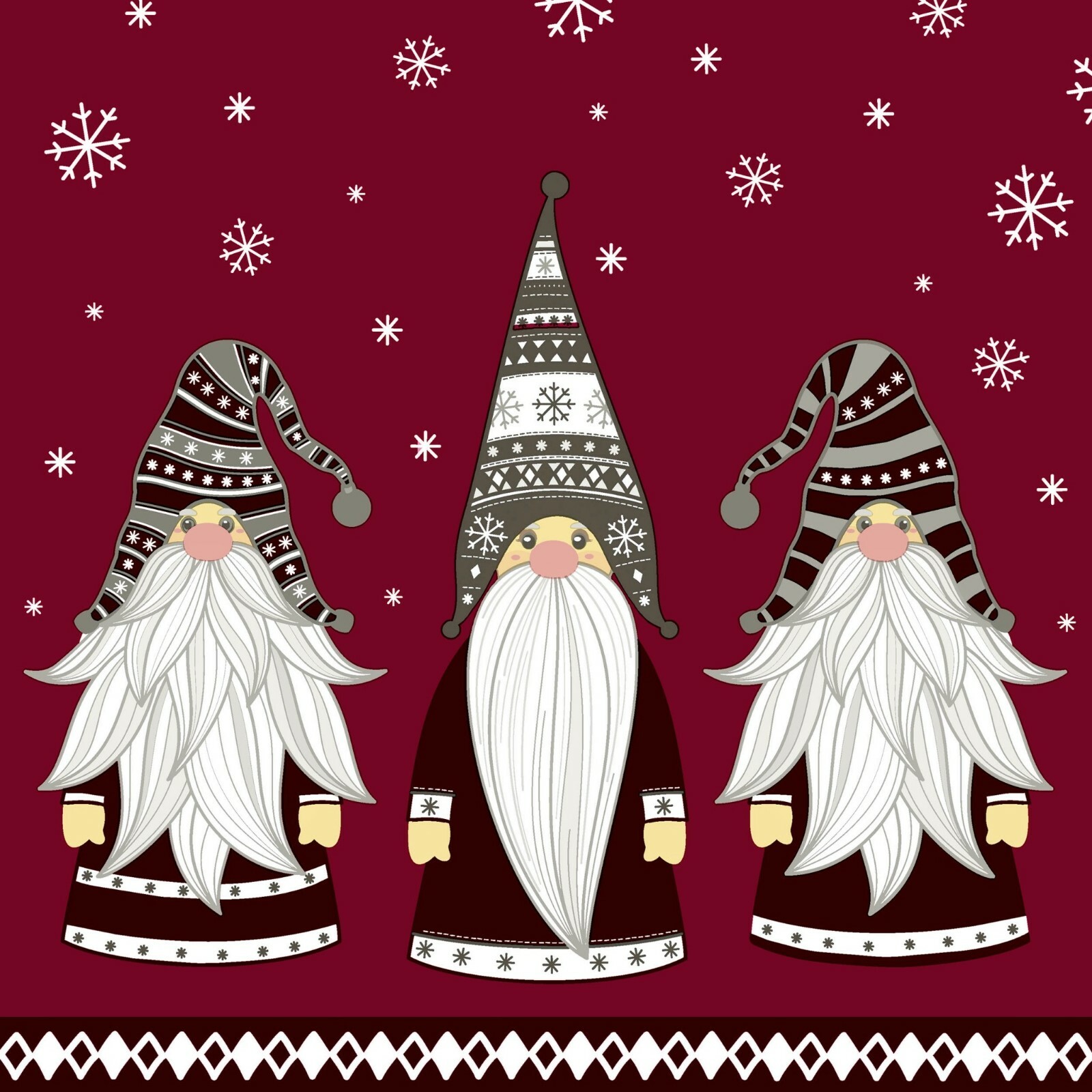 4 x Single Paper Napkin/3-Ply/33cm/Decoupage/Christmas/Three Tomtes/Gnomes/Hats