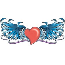 "Lower Back" Temporary Tattoo, Red Heart w/ Blue Wings, USA Made