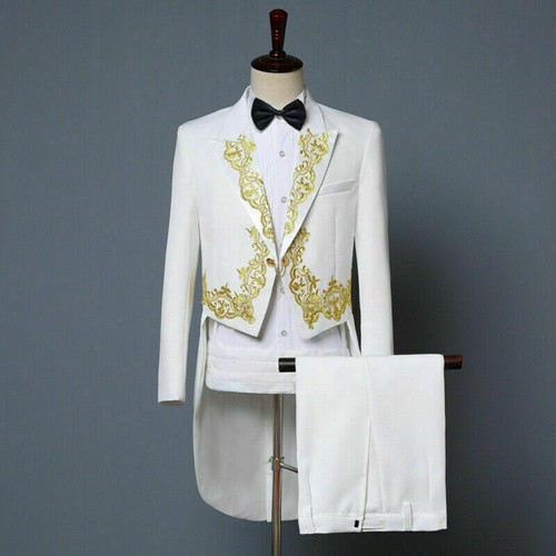 Hombre Bordado Encaje Solapa Smoking Frack Traje Chaqueta Pantalones Baile Boda - Imagen 5 de 13